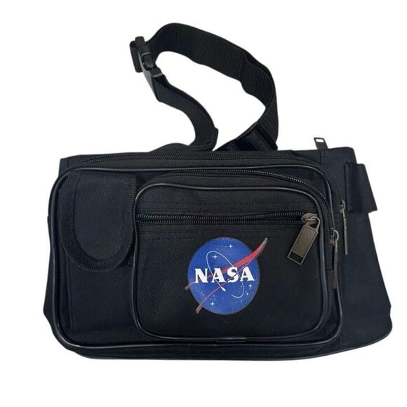 NASA Fanny Pack Belt Bag Women's OS Black Multi-pocket Meatball Logo - Picture 1 of 8